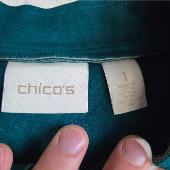 Chicos Teal Green Faux Suede Double Face Button Front Jacket Size 1 Medium - Picture 6 of 8